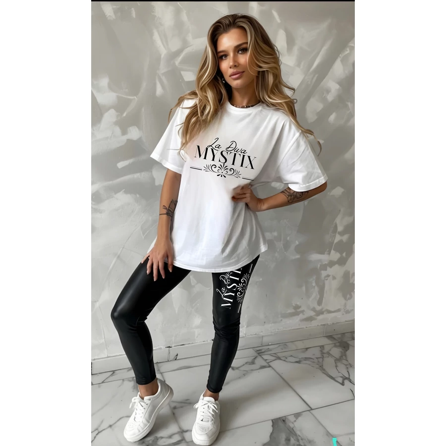 MYSTIX LONDON FEHÉR PÓLÓ FEKETE LEGGINGS SZETT